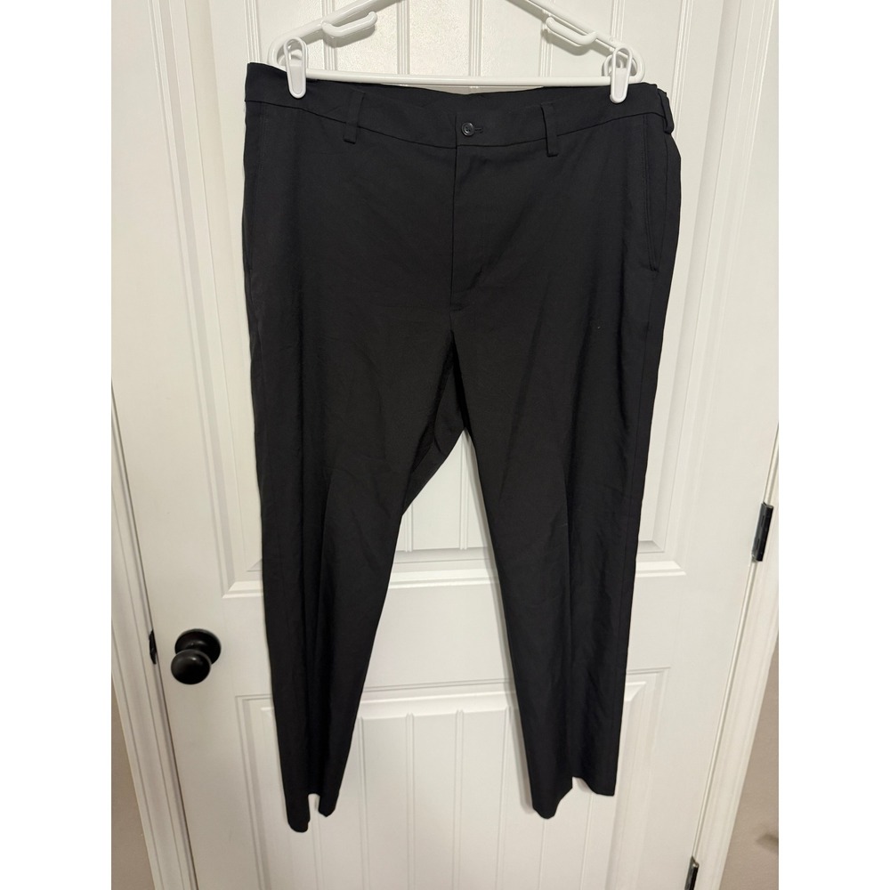 Savane Dress Pants Mens 38x30 Black Flat Front Solid Straight Leg Trousers EUC